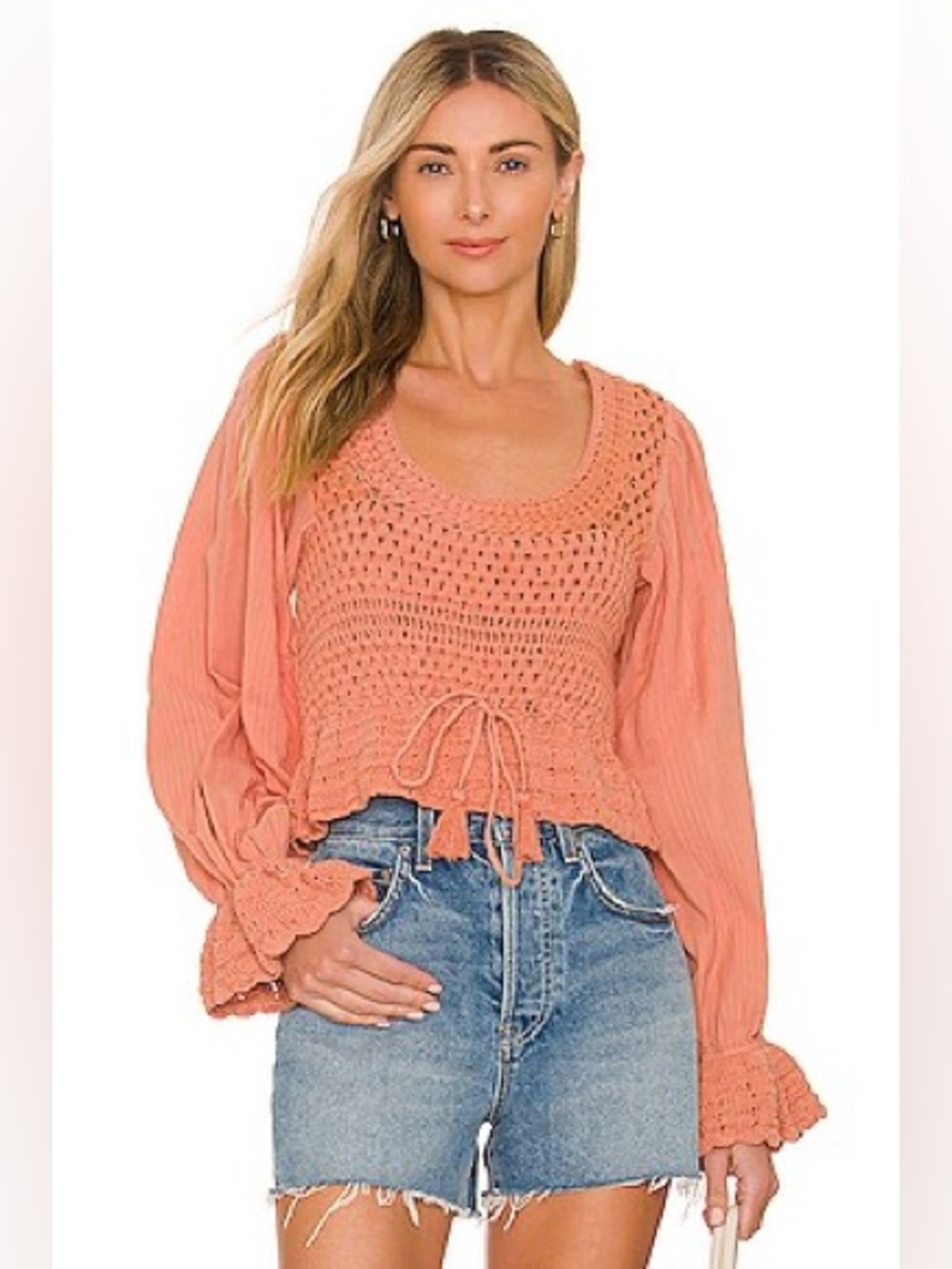 FREE PEOPLE Megan Crochet Top in Coral Sand